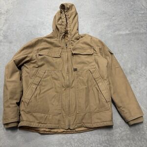 Wrangler‎ Men's Duck Canvas Workwear Jacket Full Zip Brown Sz XLT Hooded Pockets